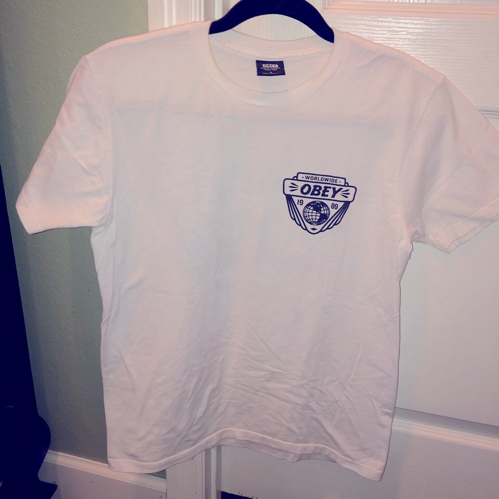 White and Black Obey small t-shirt.